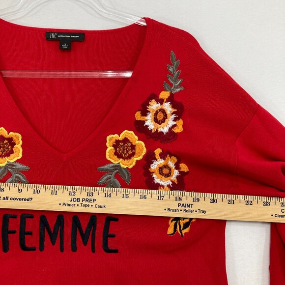 INC International Concepts Large Red Floral Embroidered Flare Sleeve Sweater - Picture 7 of 11